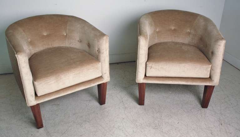 Mid-Century Modern Pair of Kip Stewart Directional Barrel Chairs