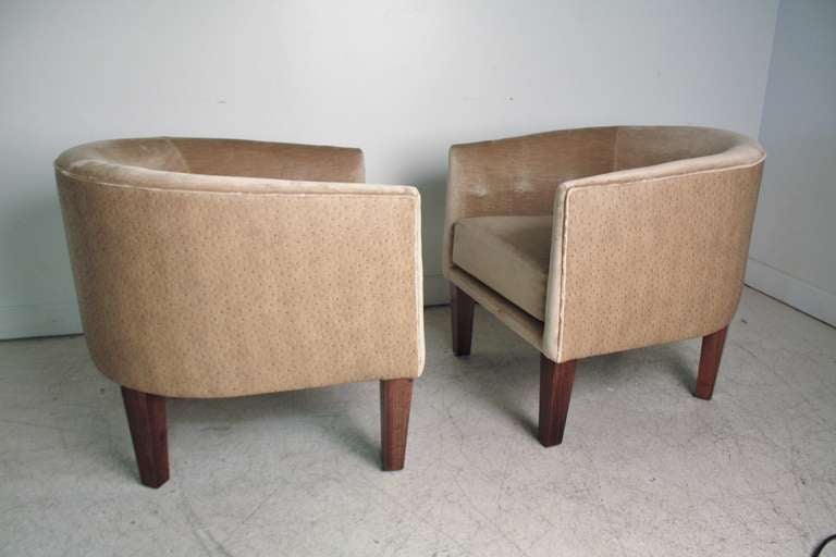American Pair of Kip Stewart Directional Barrel Chairs