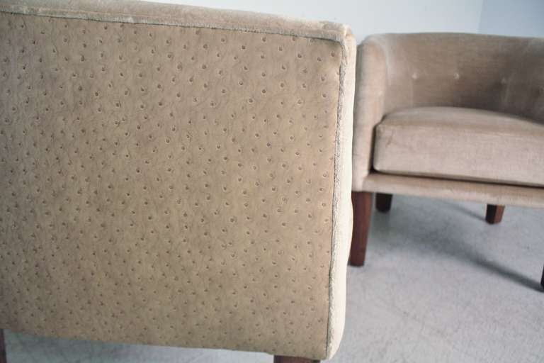 Pair of Kip Stewart Directional Barrel Chairs In Excellent Condition In Chicago, IL