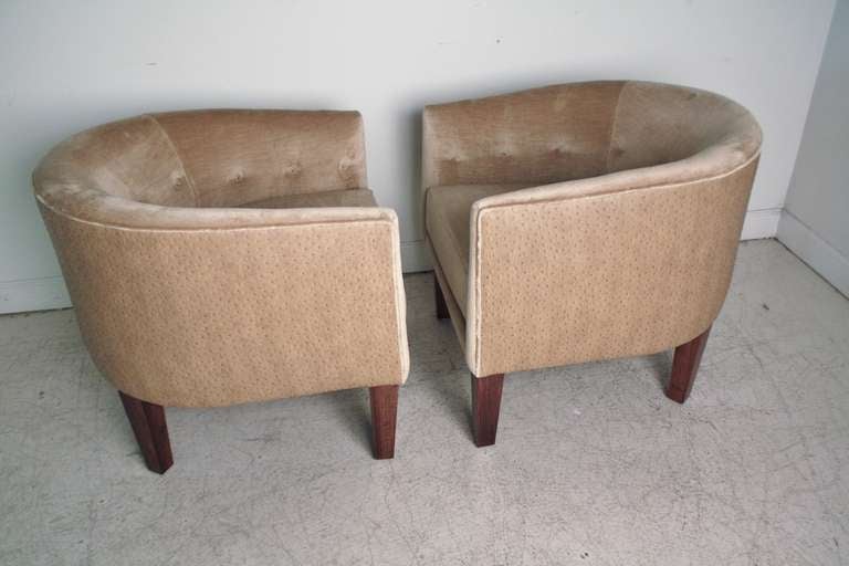 Faux Leather Pair of Kip Stewart Directional Barrel Chairs