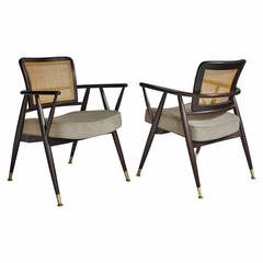 Pair of Cane-Back Midcentury Armchairs