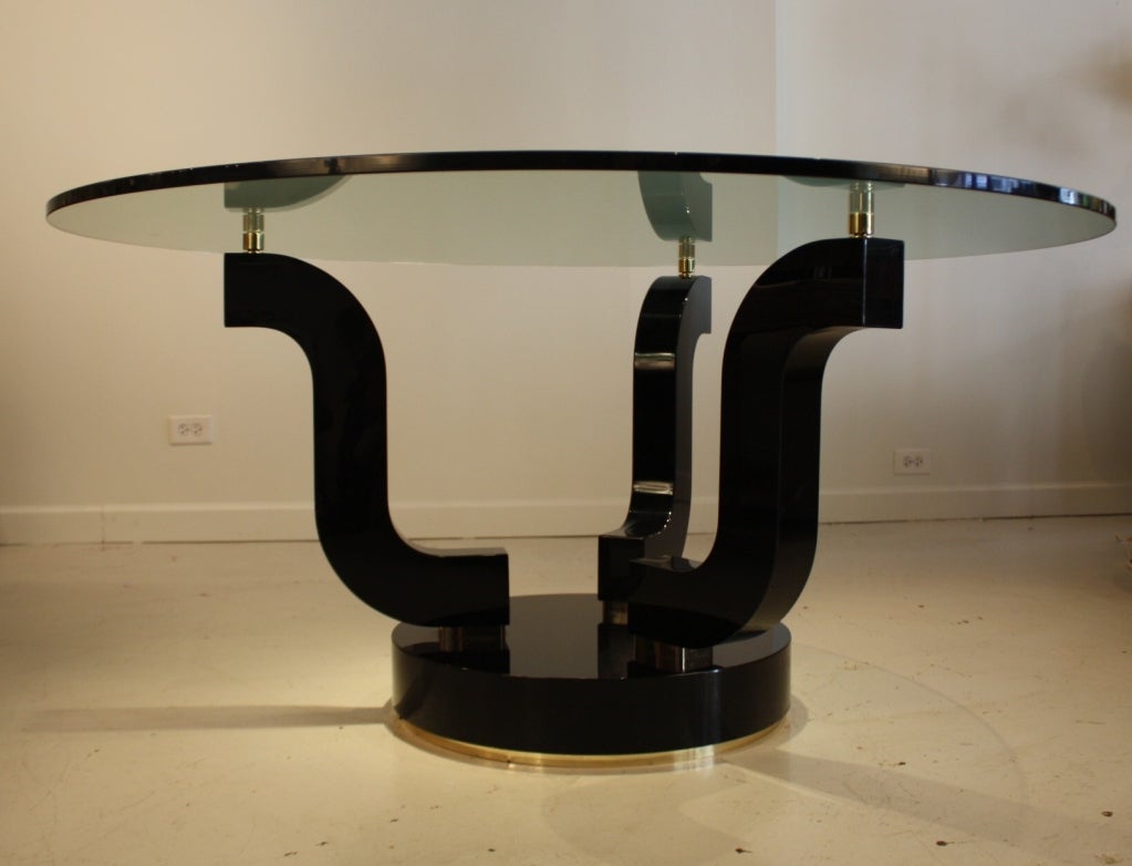 Art Deco high style, high gloss, black laminate wood base dining table with 60