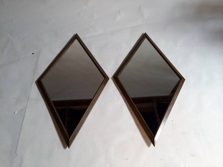 Pair of Mid-Century Diamond Shape Mirrors In Excellent Condition In Chicago, IL