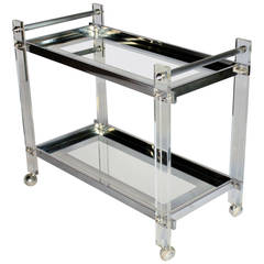 1970s Chrome Lucite and Mirror Bar Cart