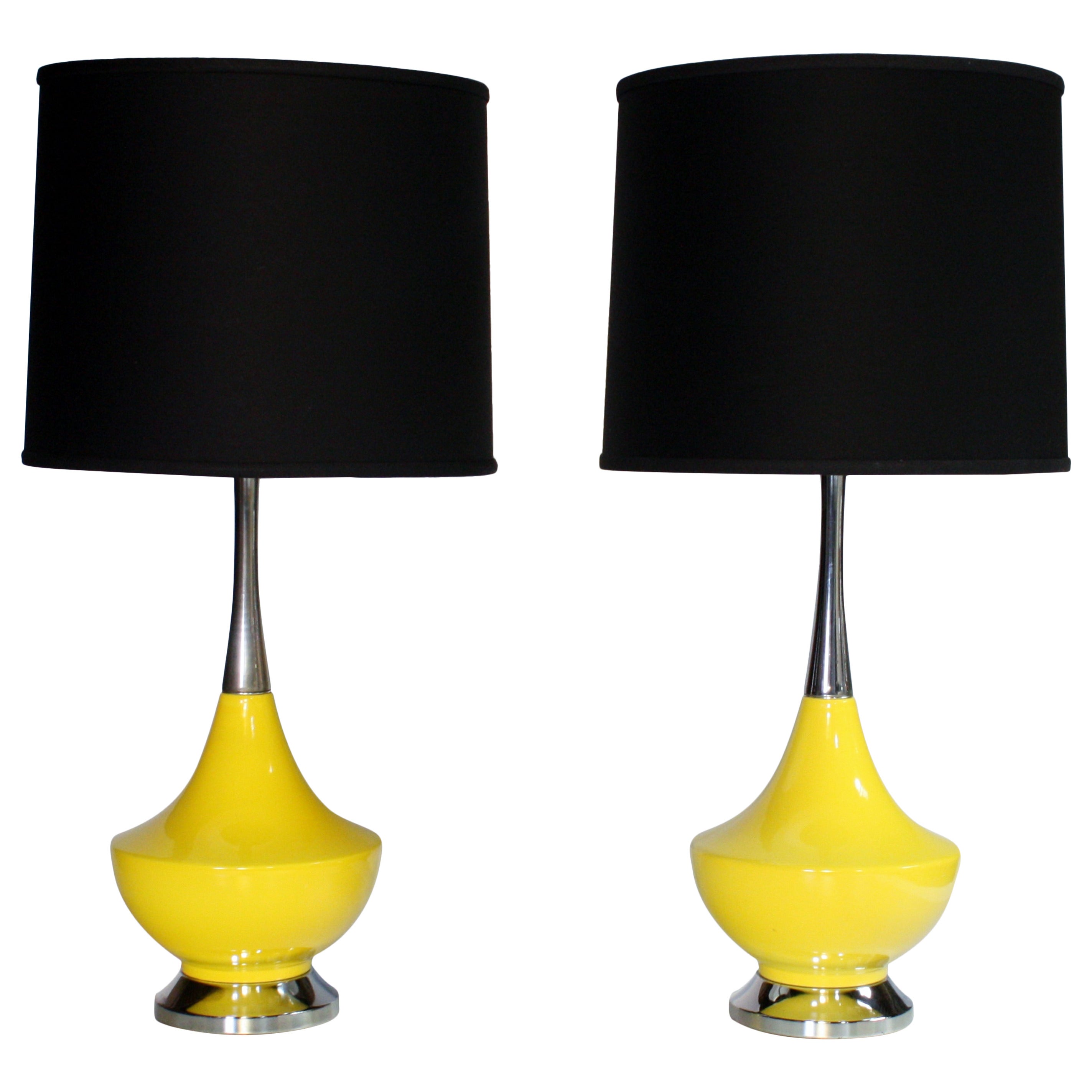 Chrome and Yellow Ceramic Genie Lamps