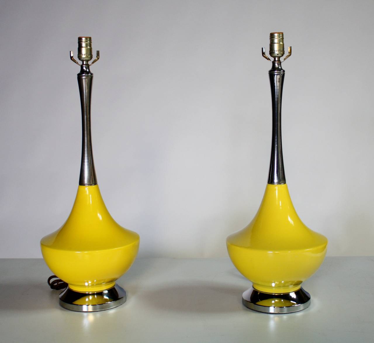 Mid-Century Modern Chrome and Yellow Ceramic Genie Lamps