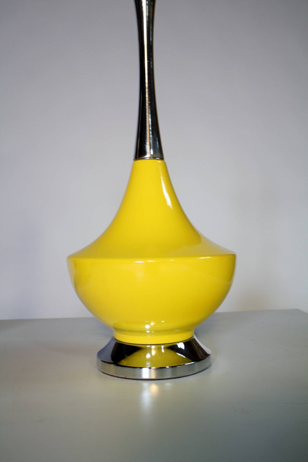 Late 20th Century Chrome and Yellow Ceramic Genie Lamps