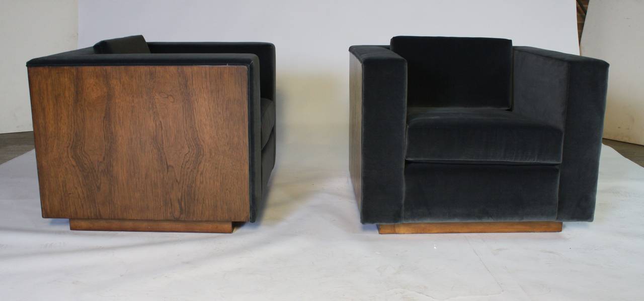 Pair of Wood Frame Cube Club Chairs by Milo Baughman 2