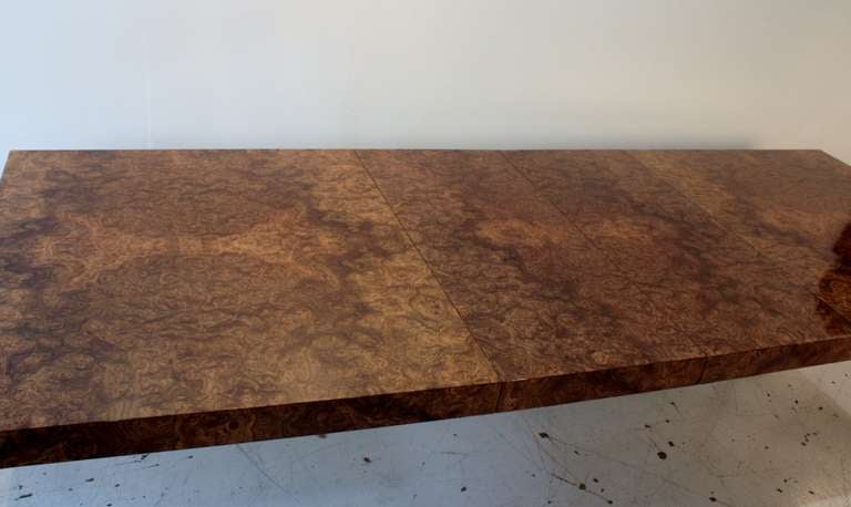 Milo Baughman Olive Burl Wood Parsons Dining Table In Excellent Condition In Chicago, IL