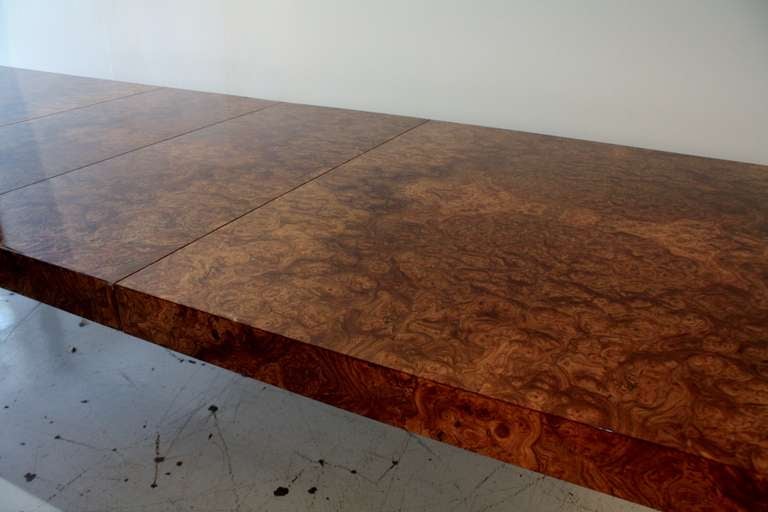 Late 20th Century Milo Baughman Olive Burl Wood Parsons Dining Table