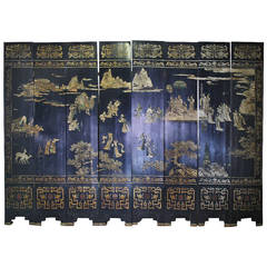 Antique 19th Century Double-Sided Chinese Coromandel Eight-Panel Screen