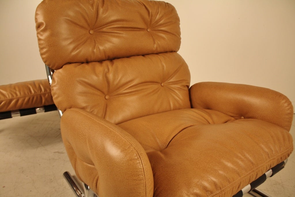 Late 20th Century Directional Leather Chair and Ottoman