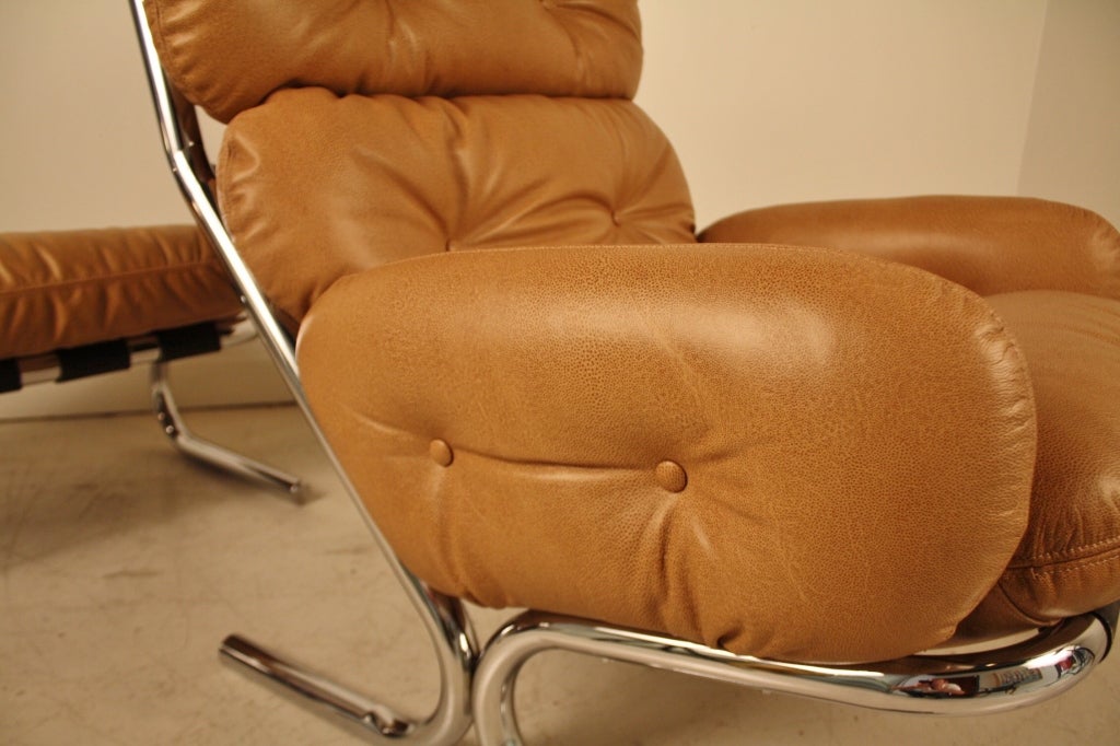 Chrome Directional Leather Chair and Ottoman