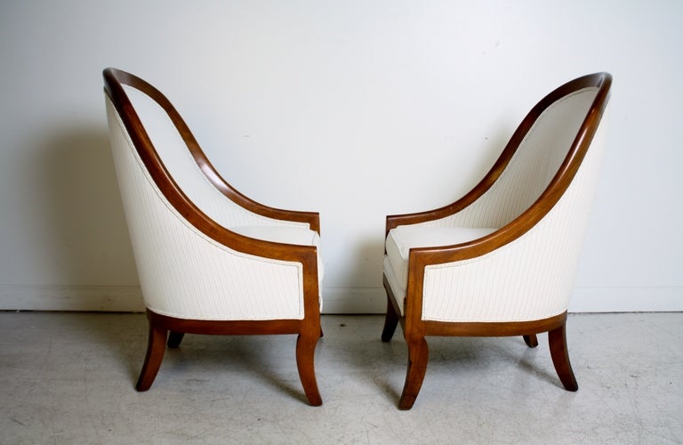 Late 20th Century Pair of Spoon Back Barrel Chairs