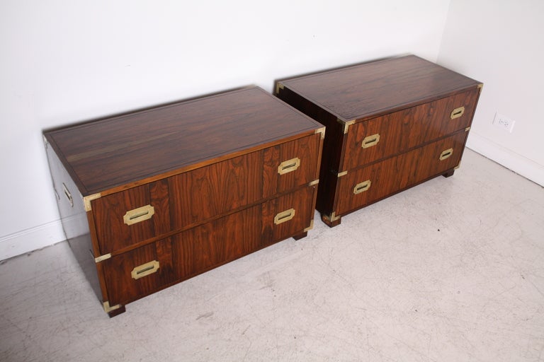 Pair of Baker Rosewood Campaign Chests In Good Condition In Chicago, IL
