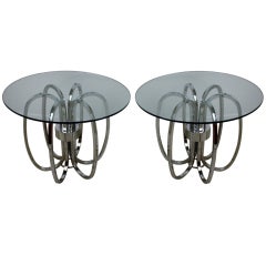 Pair of chrome and glass end tables