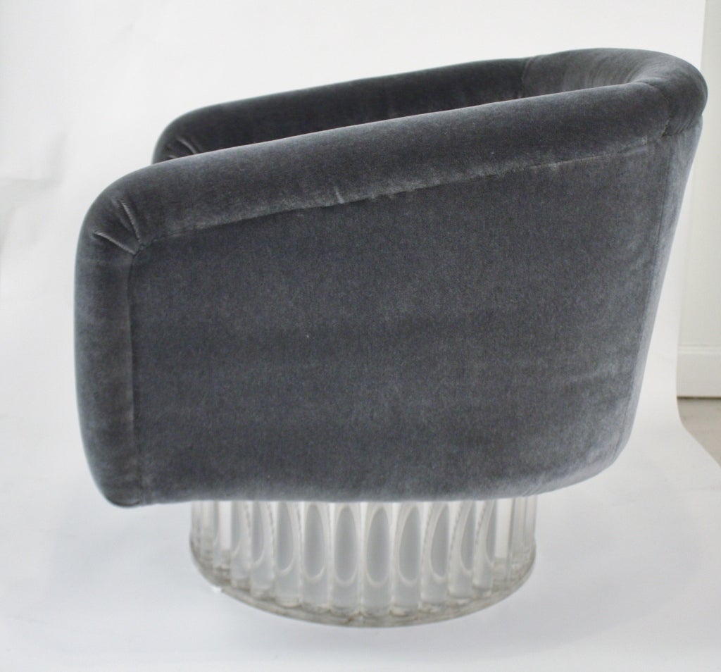 American Lucite Base swivel Chair in Smoky Slate Mohair