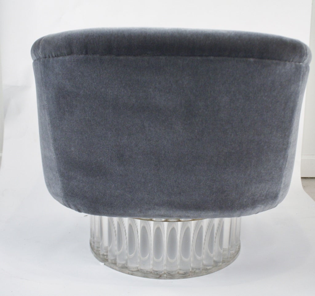 Late 20th Century Lucite Base swivel Chair in Smoky Slate Mohair