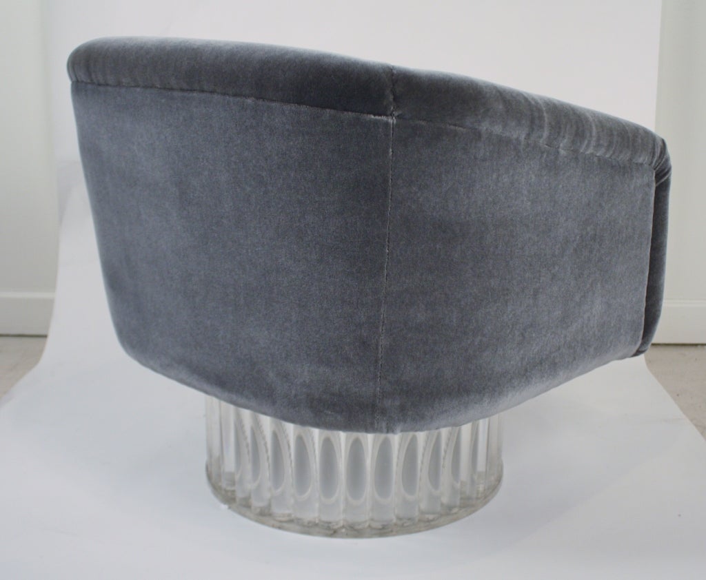 Lucite Base swivel Chair in Smoky Slate Mohair 1