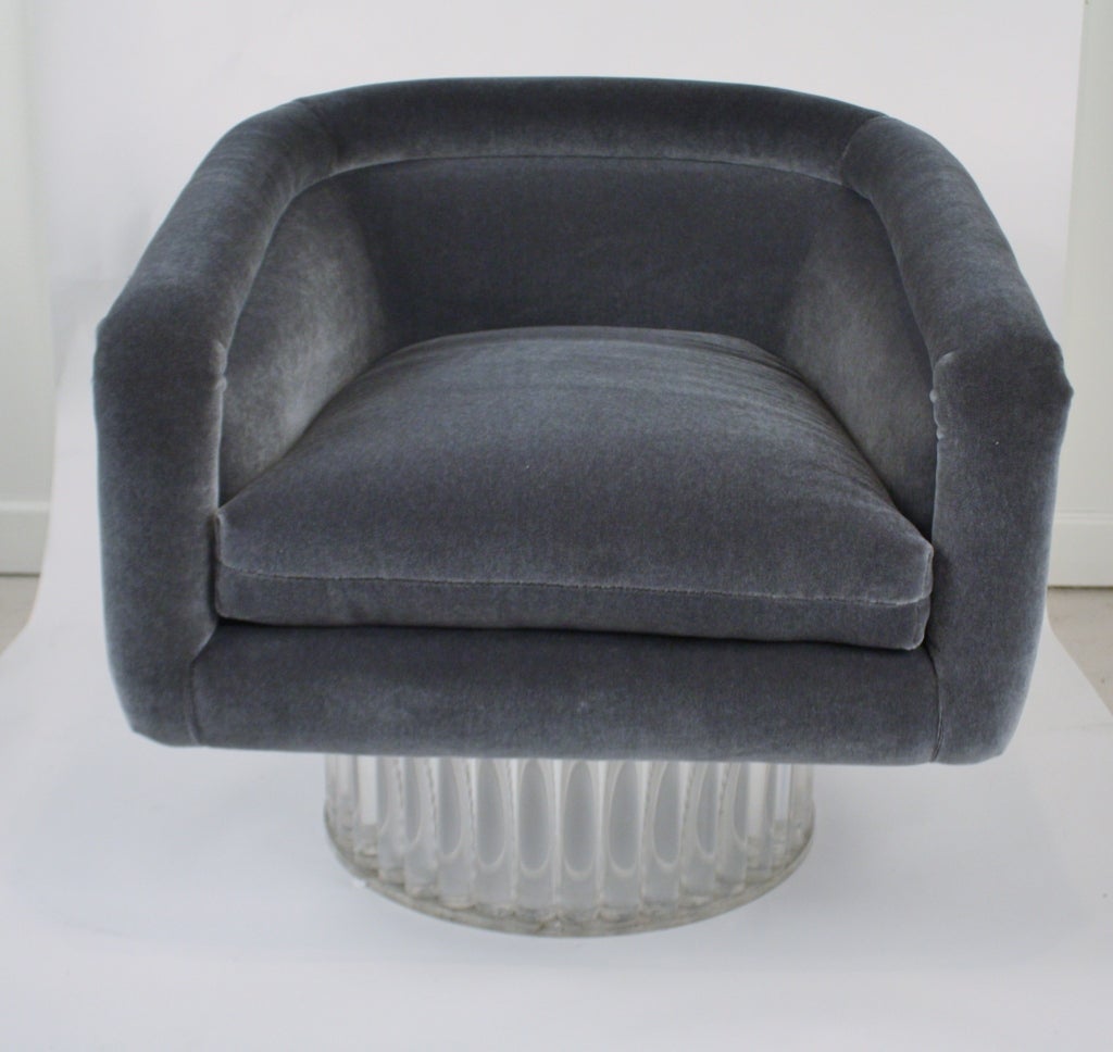 Lucite Base swivel Chair in Smoky Slate Mohair 2