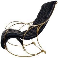 Brass and Tufted Leather Rocker