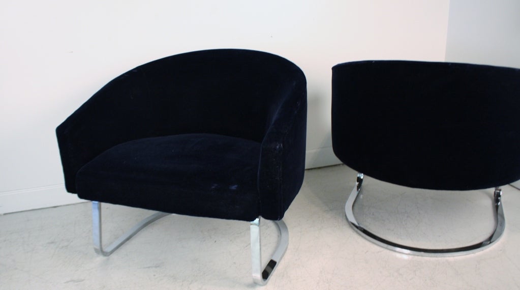 Pair of Wide Barrel Chairs on Chrome Sled Legs 1