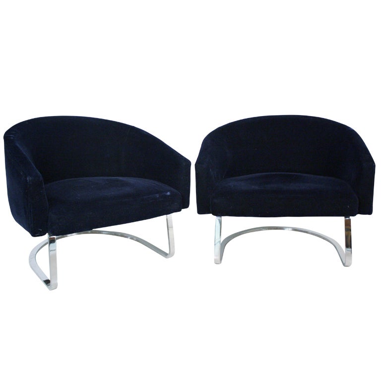 Pair of Wide Barrel Chairs on Chrome Sled Legs