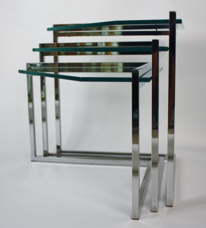 Set of Three Chrome and Glass Nesting Tables 2