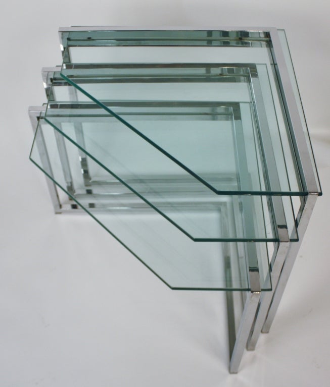 Set of Three Chrome and Glass Nesting Tables 3