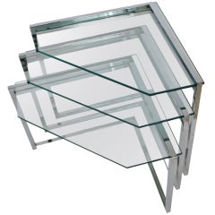 Set of Three Chrome and Glass Nesting Tables 12