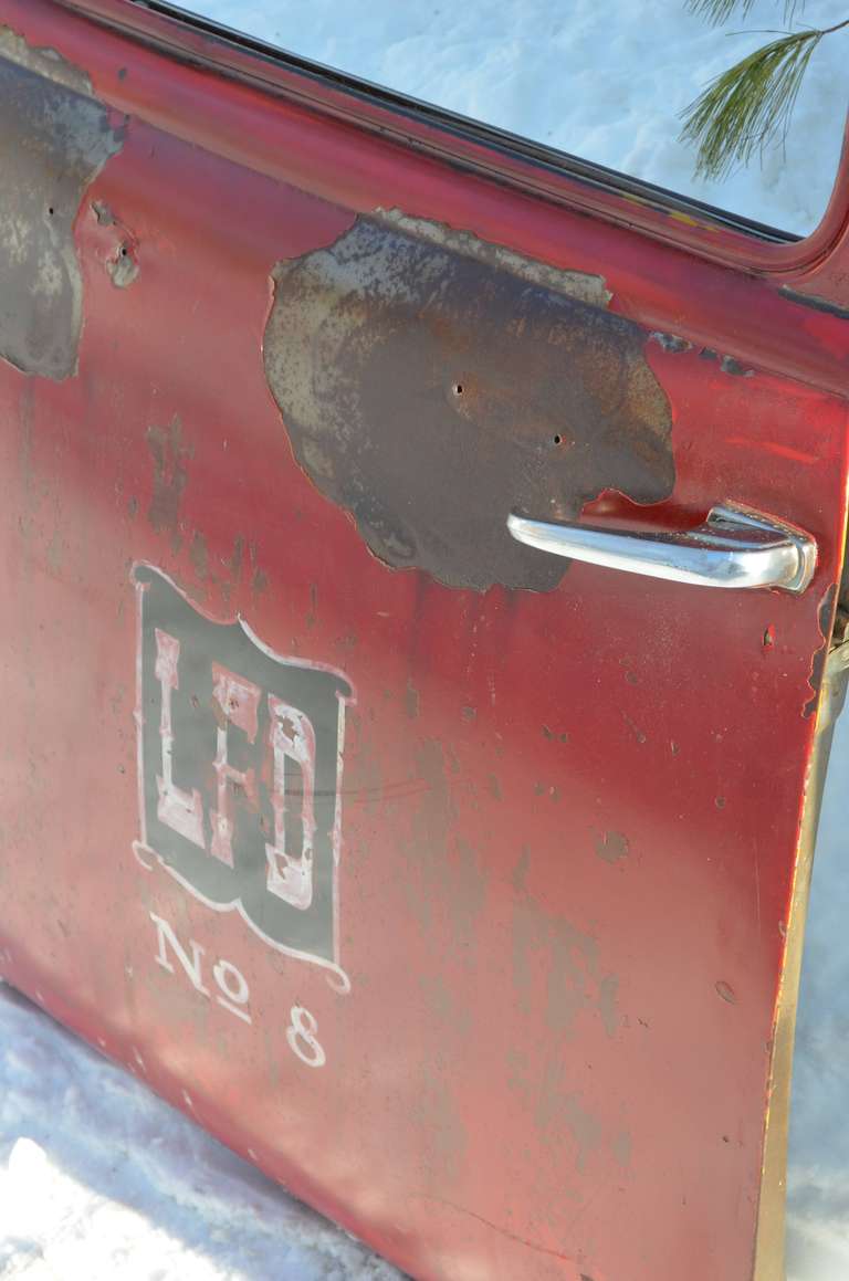 American Mid 20th century Fire Truck Door with Mirror as Functional Wall Art