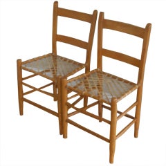 19th c. chairs with hand-woven snowshoe webbing (pair)