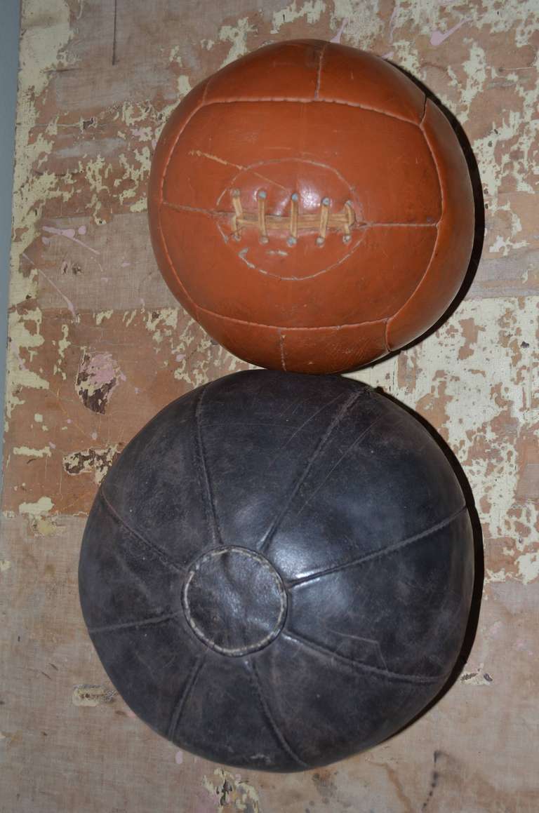 Leather Medicine Balls from the 1930s (pair) In Excellent Condition In Madison, WI