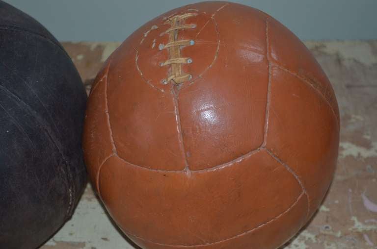 Leather Medicine Balls from the 1930s (pair) 1