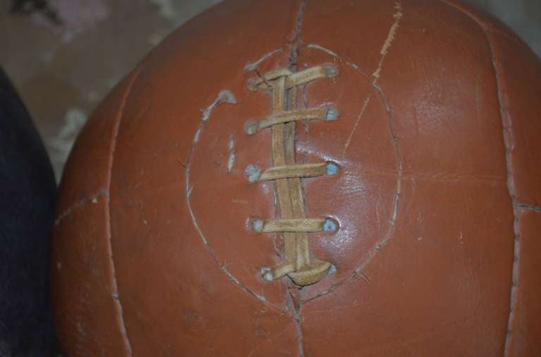 Leather Medicine Balls from the 1930s (pair) 2