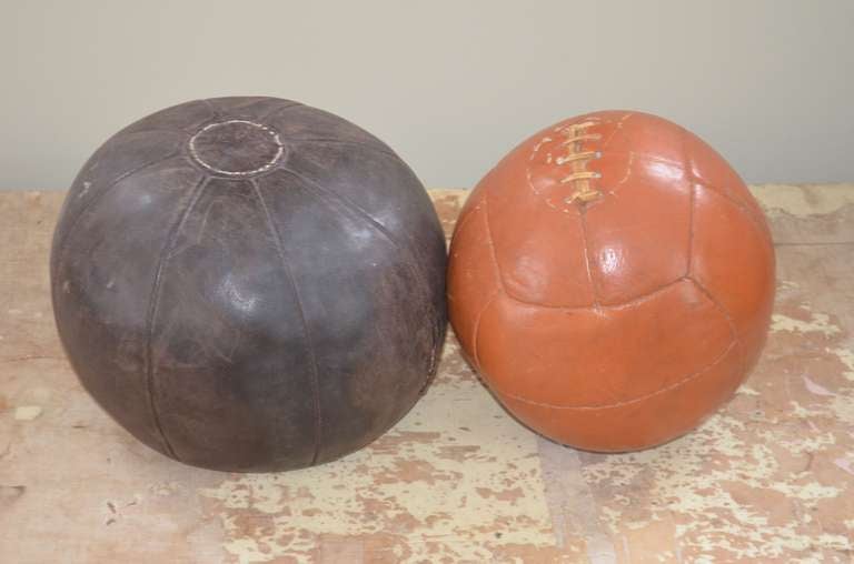 American Leather Medicine Balls from the 1930s (pair)