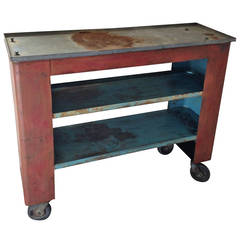 Industrial Shelved Cart of Steel and Original Paint on Wheels.