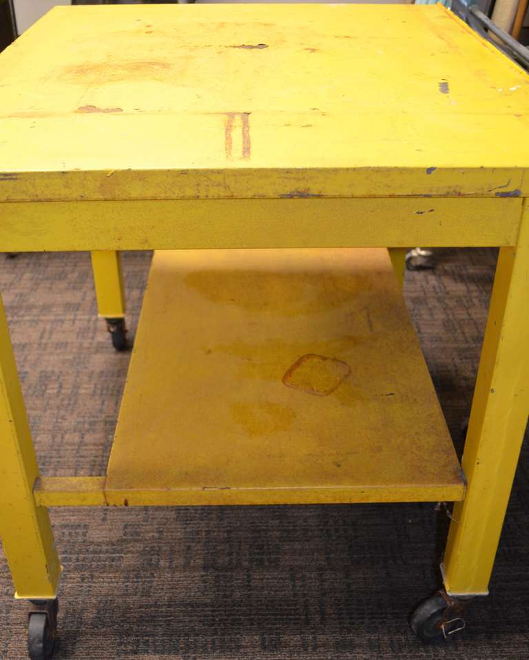 20th Century Steel industrial Table in Sunshine Yellow