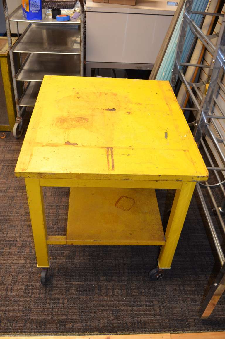 Steel industrial Table in Sunshine Yellow In Good Condition In Madison, WI
