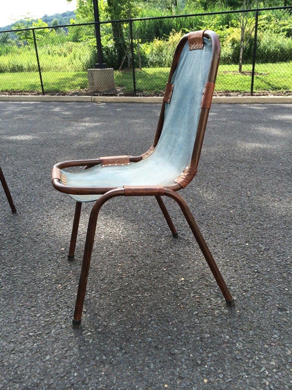 Charlotte Perriand Style Denim Deck Chairs, Sold as Set of Four In Good Condition In Madison, WI