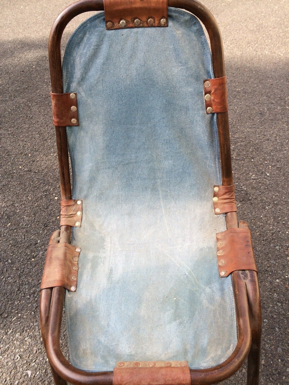Mid-20th Century Charlotte Perriand Style Denim Deck Chairs, Sold as Set of Four