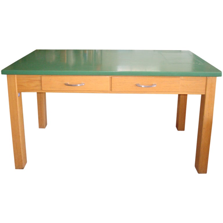 School Lab Table with oak base and epoxy resin top; two available at