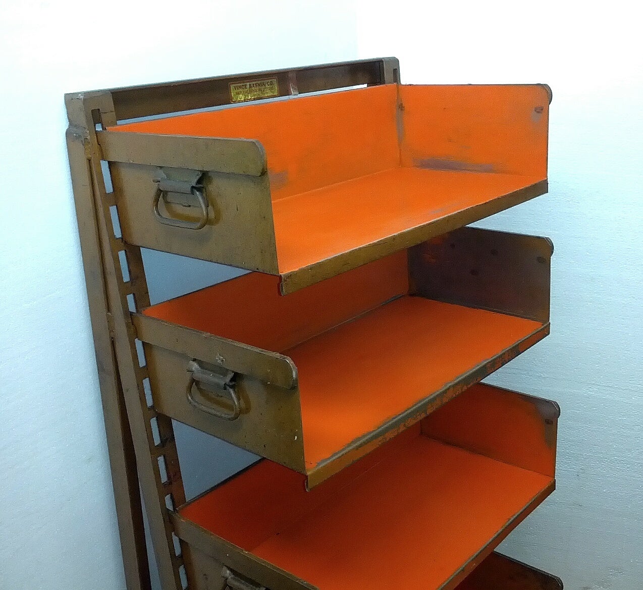 20th Century Vintage Industrial Orange Shelving Storage Carts