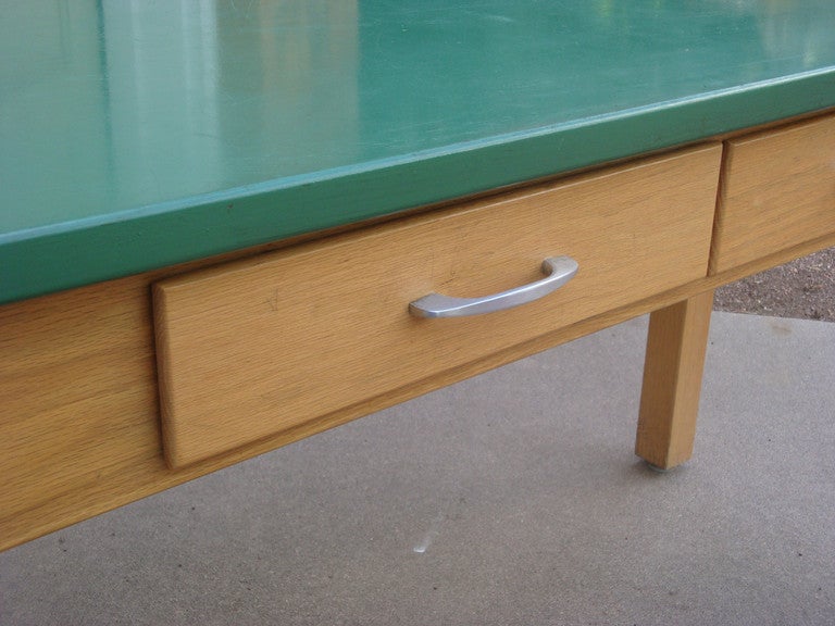 School Lab Table with oak base and epoxy resin top; two available at