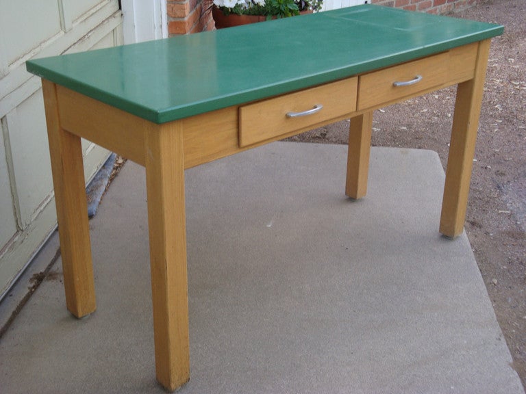School Lab Table with oak base and epoxy resin top; two available at