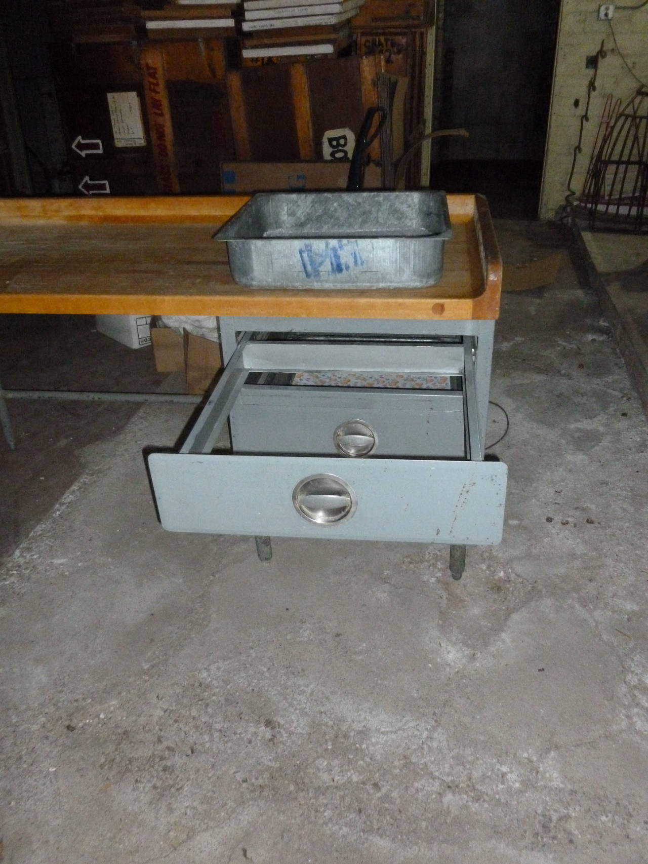 Kitchen Island/Food Prep Table with Maple Top, Steel Frame and Drawers In Excellent Condition In Madison, WI