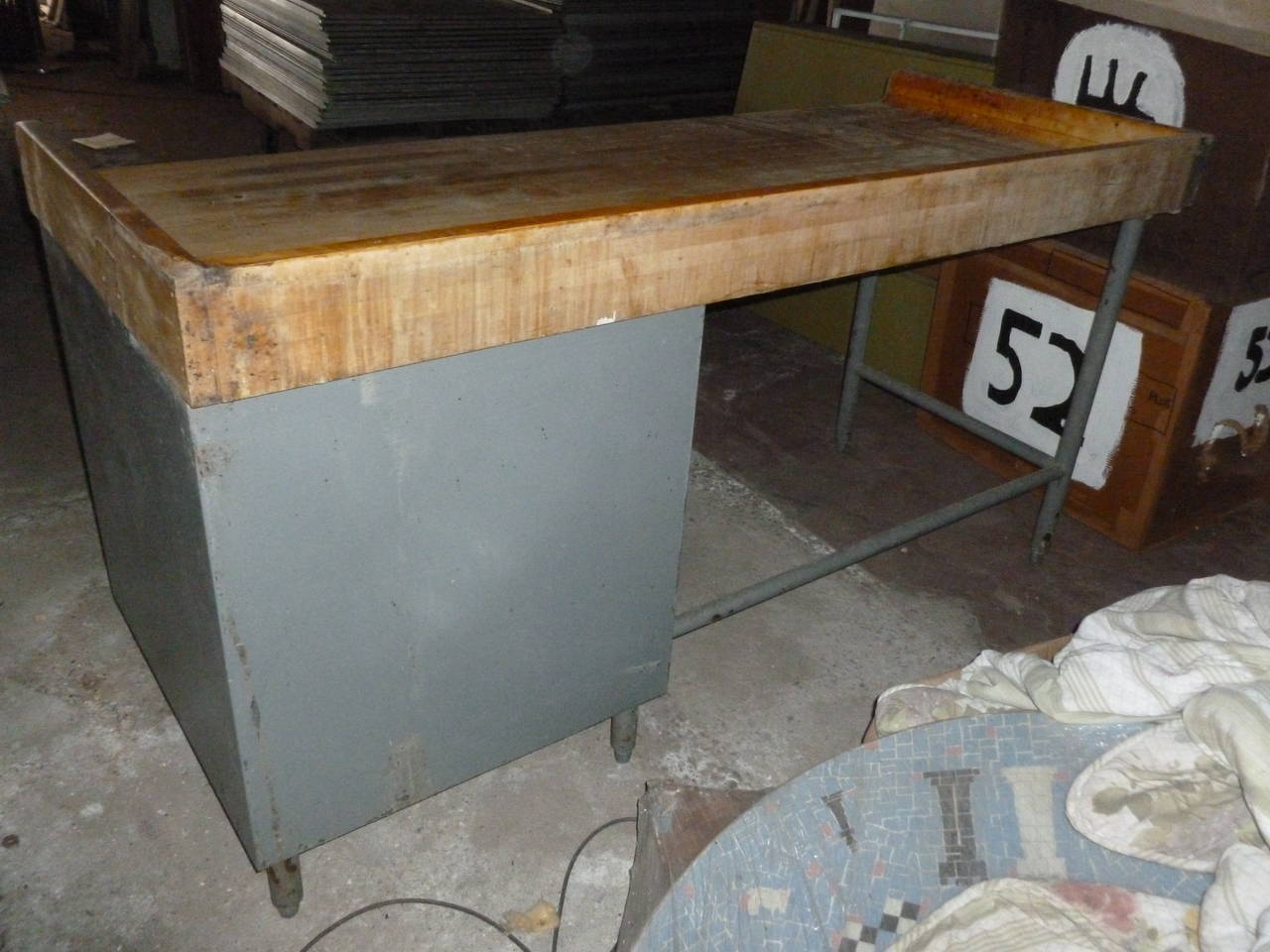 American Kitchen Island/Food Prep Table with Maple Top, Steel Frame and Drawers