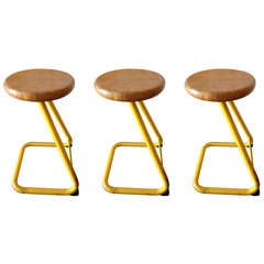 Vintage Industrial Student Art Stools with Steel Frames and Maple Tops (set of 3)