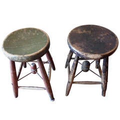 Early 1900s, Maine Schoolroom Wooden Stools (pair)