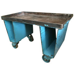 Vintage Factory Cart of Steel with Wheels as End, Side or Coffee Table